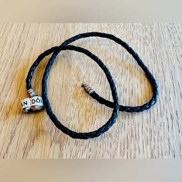 PANDORA BLACK DOUBLE WRAP BRAIDED BRACELET BARREL CLASP 18cm - Picture 3 of 4